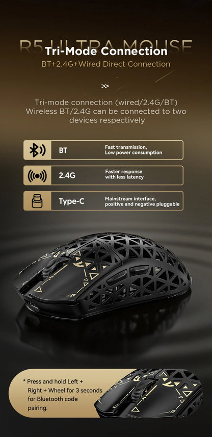 Rato Gaming Sem Fios ATTACK SHARK R5 Ultra em Fibra de Carbono, Sensor Gaming PixArt PAW3950MAX, 42000DPI, 8000Hz, MCU Nordic 52840