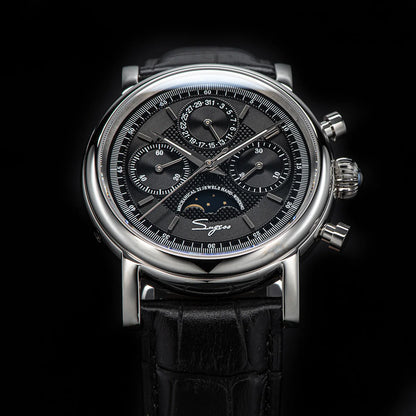 Sugess Men Watch ST1908 Swanneck Movement Mechanical Chronograph Wristwatch Genuine Moonphase Calendar Vintage Leather NEW 2023