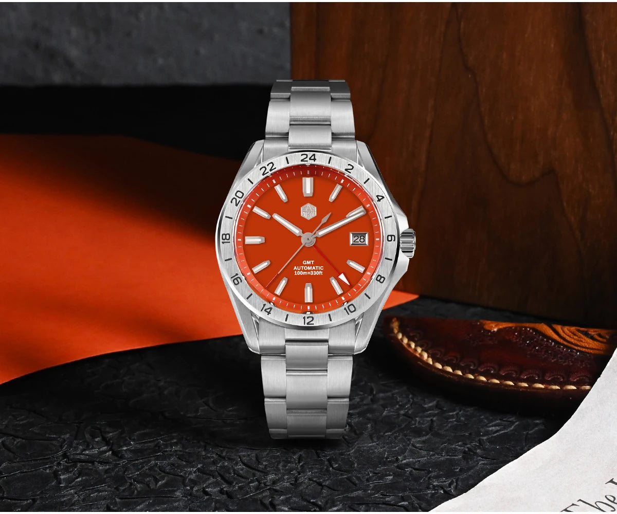 Reloj de lujo para hombre San Martin 39mm con esfera de aventurina, NH34 GMT automático mecánico, zafiro, resistente al agua, luminoso, SN0129