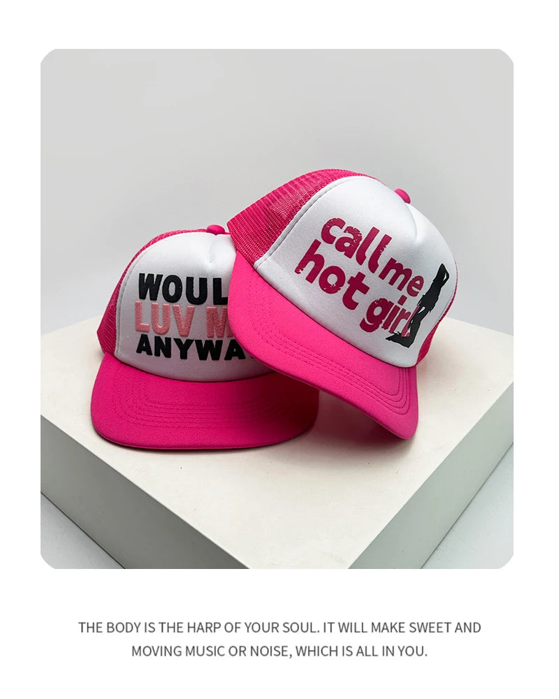 Novos bonés de basebol unissexo com blocos de cor, estampado com letras e bordado, estilo hip-hop, em malha respirável, com pala para proteção solar, bonés trucker urbanos e versáteis