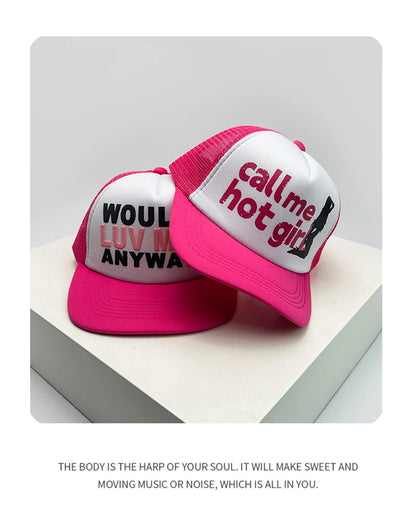 Novos bonés de basebol unissexo com blocos de cor, estampado com letras e bordado, estilo hip-hop, em malha respirável, com pala para proteção solar, bonés trucker urbanos e versáteis