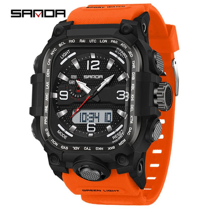 SANDA 6310 Men's Electronic Watch Multifunctional Luminous Alarm Clock Calendar Stopwatch Dual Display Digital Watches for Man