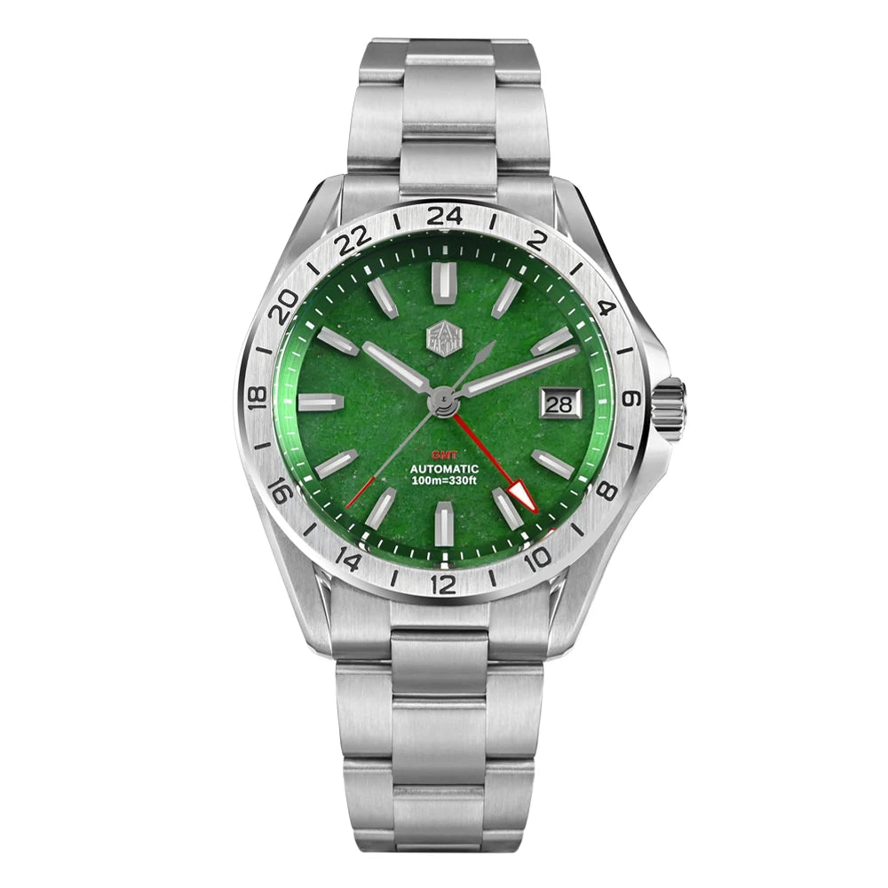 Reloj de lujo para hombre San Martin 39mm con esfera de aventurina, NH34 GMT automático mecánico, zafiro, resistente al agua, luminoso, SN0129