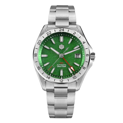 Reloj de lujo para hombre San Martin 39mm con esfera de aventurina, NH34 GMT automático mecánico, zafiro, resistente al agua, luminoso, SN0129