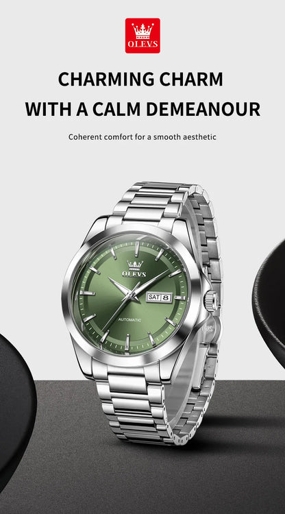 OLEVS 7090 Mens Watch Luxury Original Automatic Mechanical Watch Chronograph Week Date Watches For Man Waterproof Luminous