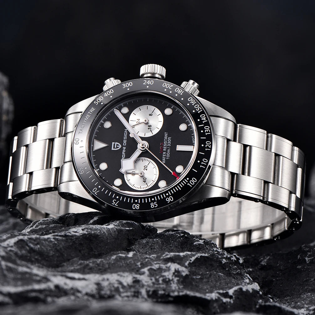 Orologio da uomo PAGANI DESIGN «Panda» – Cronografo al quarzo di lusso, impermeabile, vetro zaffiro con trattamento antiriflesso, orologio sportivo luminescente