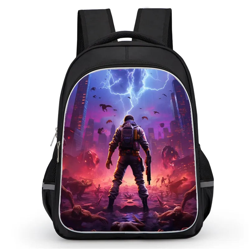 16 Inch Fortnite Cartoon Backpack Unisex for Boys and Girls with Dual Zippers Large Capacity Lightweight Student Backpack