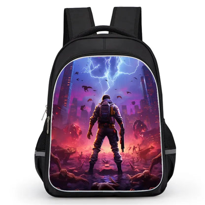 16 Inch Fortnite Cartoon Backpack Unisex for Boys and Girls with Dual Zippers Large Capacity Lightweight Student Backpack
