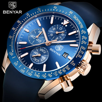 Reloj para hombre BENYAR 5140, reloj deportivo informal, reloj de cuarzo de lujo resistente al agua, cronógrafo militar de marca de alta gama.