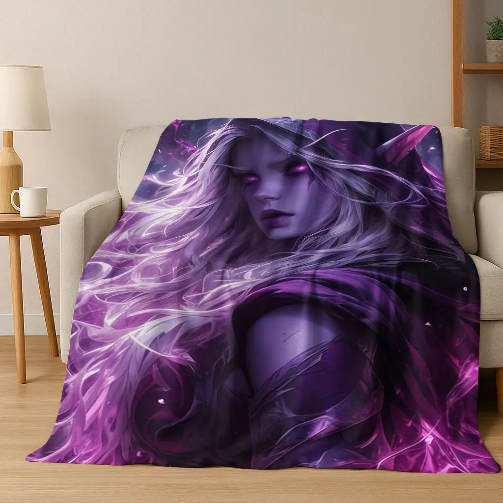 WOW World of Warcraft Arthas Demon Illidan Sylvanas flanellen deken, comfortabele zachte plaid voor thuis, slaapkamer, bed, bankovertrek of cadeau