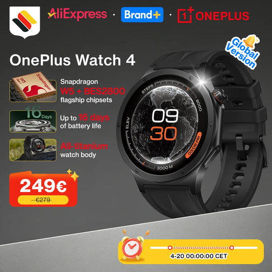 Global version OnePlus Watch 4 Smartwatch 1.5 inches Wear OS by Google Snapdragon W5 up to 16 days Google Wallet Chat with Google Gemini