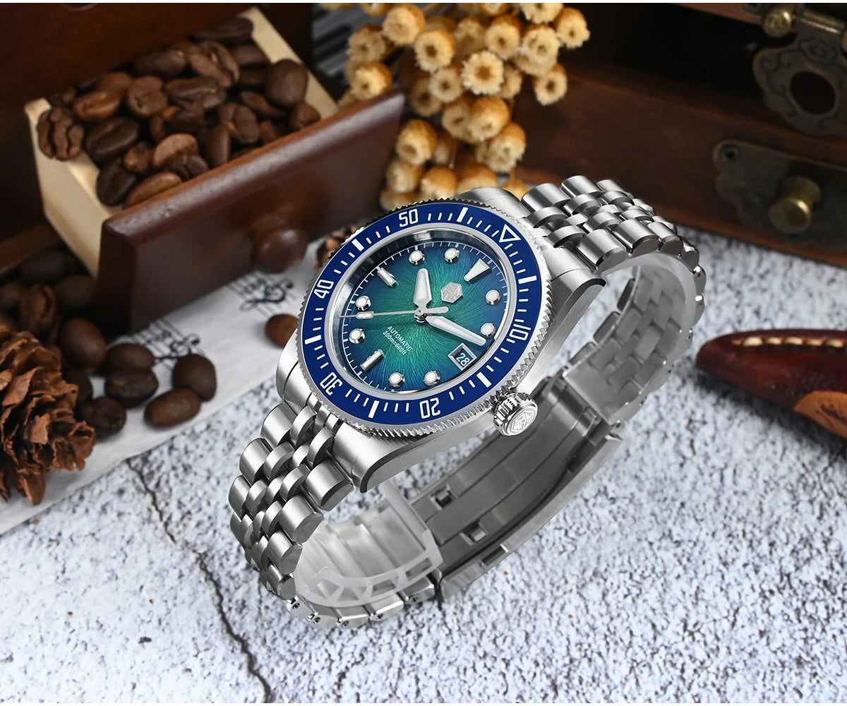 Orologio subacqueo di lusso da uomo San Martin 40mm, Miyota 9015, quadrante smaltato sunburst, automatico meccanico, impermeabile 200m, SN0148
