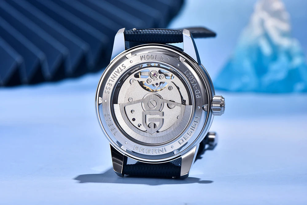 PAGANI DESIGN – Mekanisk lyxklocka för män, 41 mm, safirglas, läderarmband, vattentät, pilotstil, med tourbillon och månfas