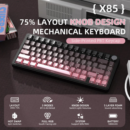 Teclado mecánico ATTACK SHARK X85 trimodo Gasket 75% con perilla CNC, acolchado de 5 capas, hot-swap, retroiluminación RGB y NKRO