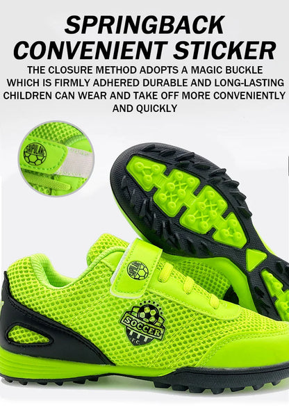 Zapatillas de fútbol infantiles para niño y niña, cierre de velcro, botas de fútbol sin tacos, calzado para principiantes de lacrosse, críquet y béisbol
