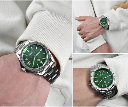 Reloj de lujo para hombre San Martin 39mm con esfera de aventurina, NH34 GMT automático mecánico, zafiro, resistente al agua, luminoso, SN0129