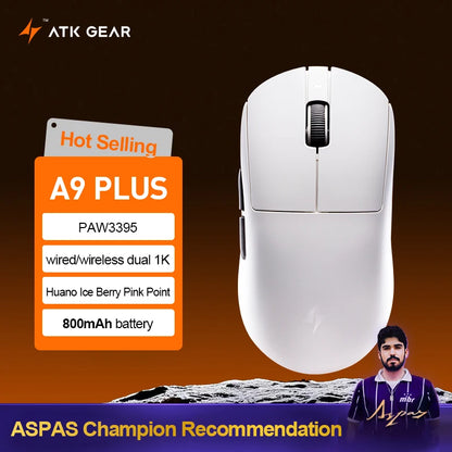 Ratón gaming inalámbrico ATK Dragonfly A9 Ultra PAW3950, ultraligero, trimodo, ergonómico, para esports y jugadores FPS, A9 SE Plus
