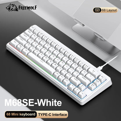 FREEWOLF M68SE Tastiera con sensazione meccanica, 68 tasti, mini tastiera compatta cablata e silenziosa per laptop, gaming e uso ufficio