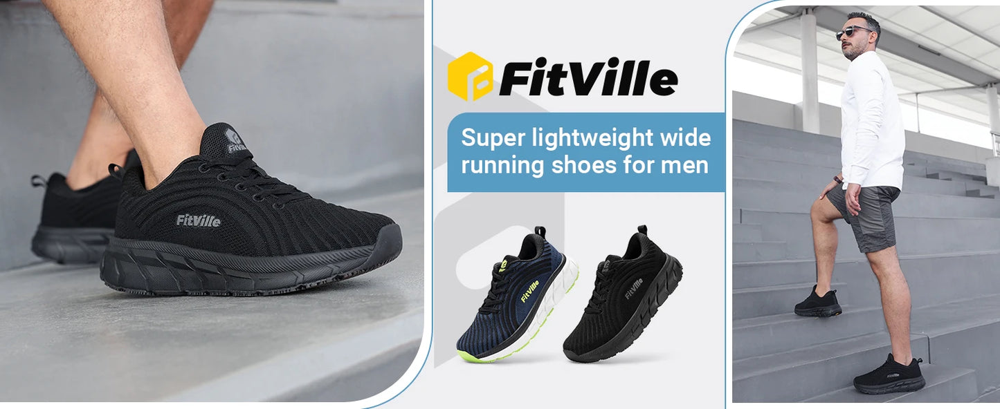 FitVille wide toe box shoes for men, cushioned, extra wide width, non-slip, wide lightweight breathable running shoes