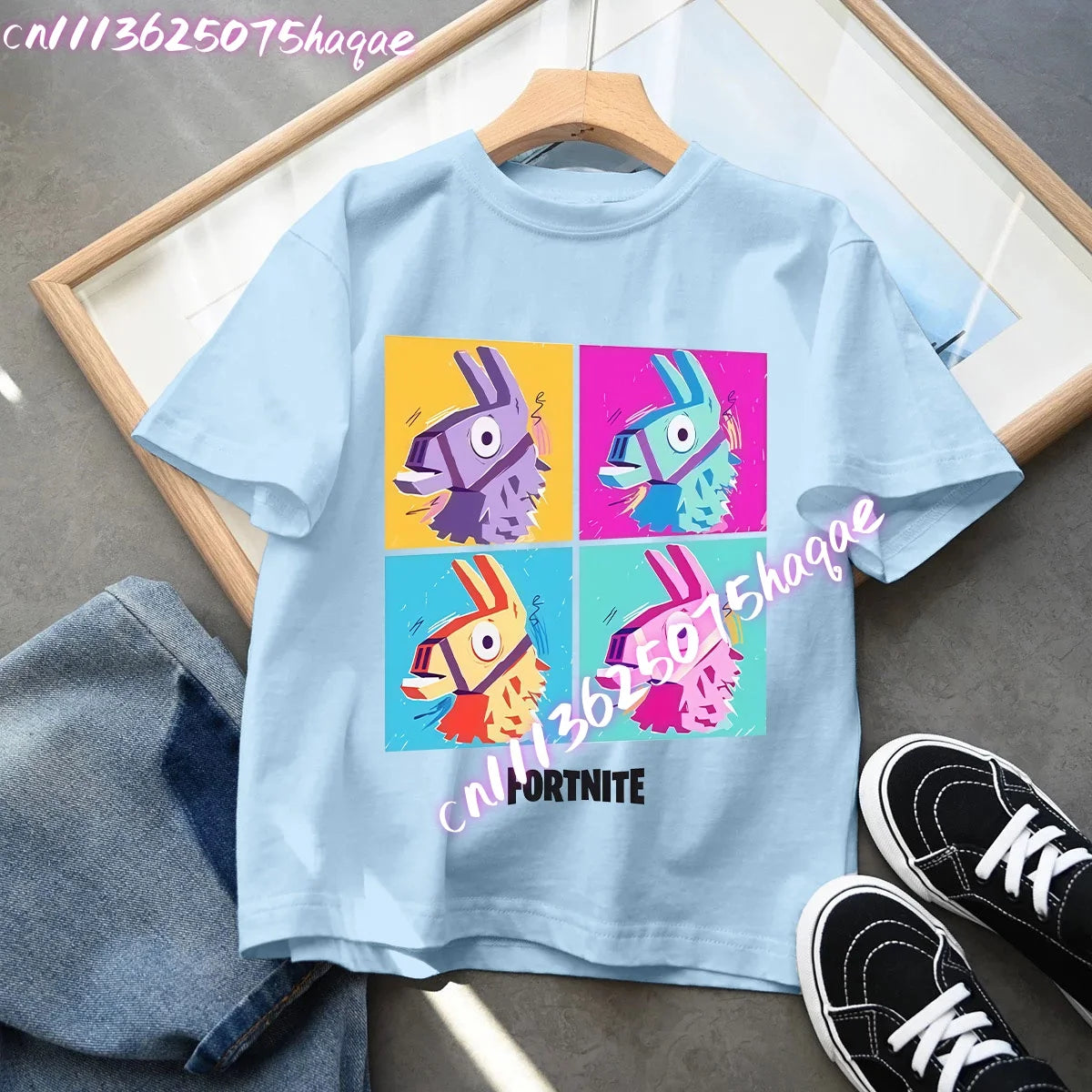 T-shirt blu in cotone per bambini Fortnites, maglietta a maniche corte Fortress Night per bebè, capo estivo cartoon per bambini e bambine, top kawaii, idea regalo