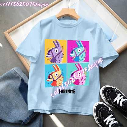 T-shirt blu in cotone per bambini Fortnites, maglietta a maniche corte Fortress Night per bebè, capo estivo cartoon per bambini e bambine, top kawaii, idea regalo