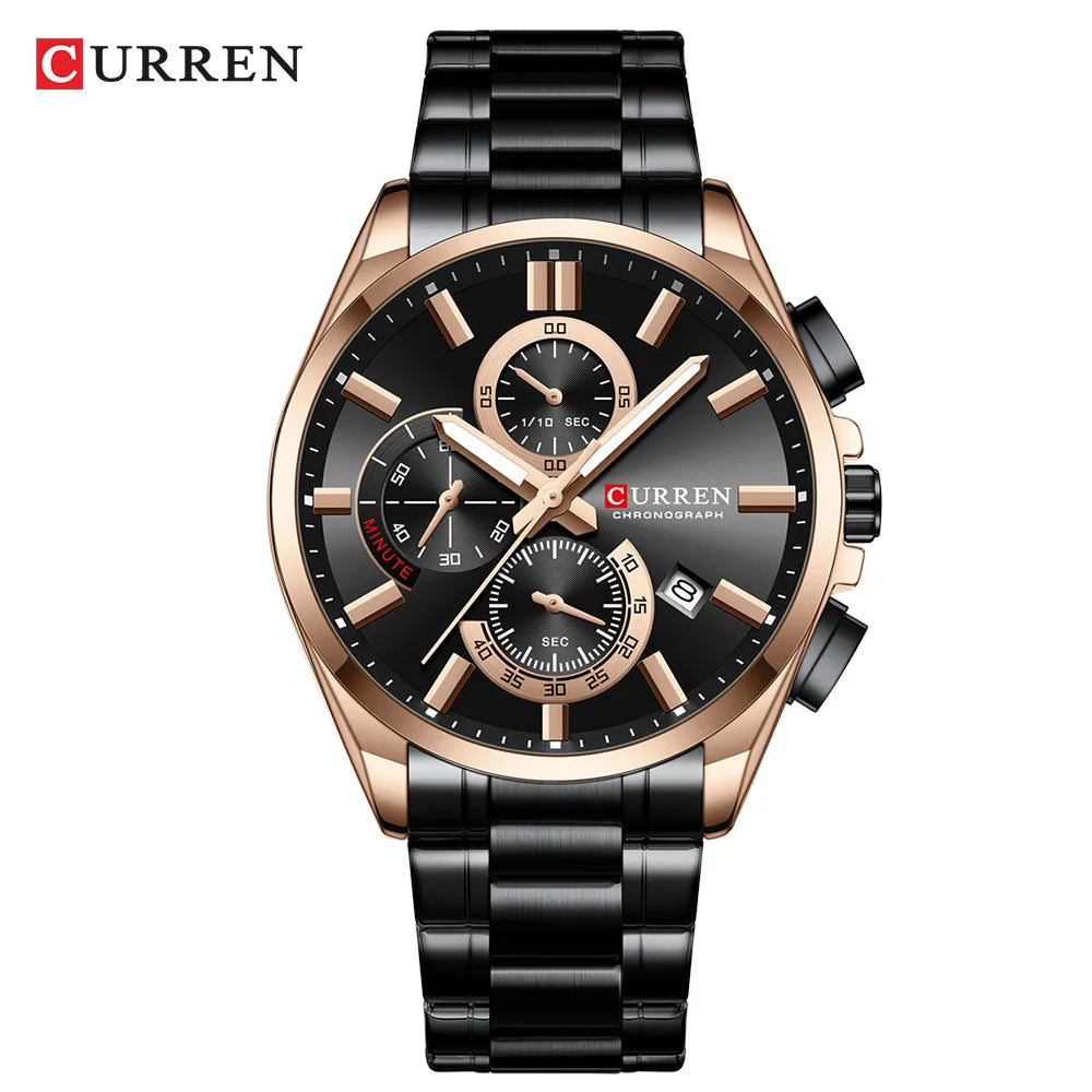 Montre homme CURREN, marque de luxe, originale, étanche, en acier inoxydable, chronographe, phase de lune, date, cadran rotatif