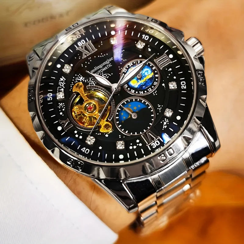 Men’s Luxury Automatic Mechanical Watch  Starry Sky Luminous Dial & Tourbillon Design