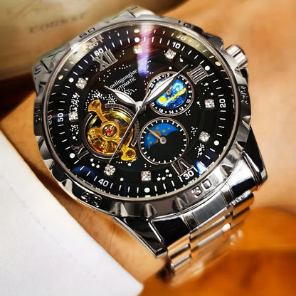 Men’s Luxury Automatic Mechanical Watch  Starry Sky Luminous Dial & Tourbillon Design