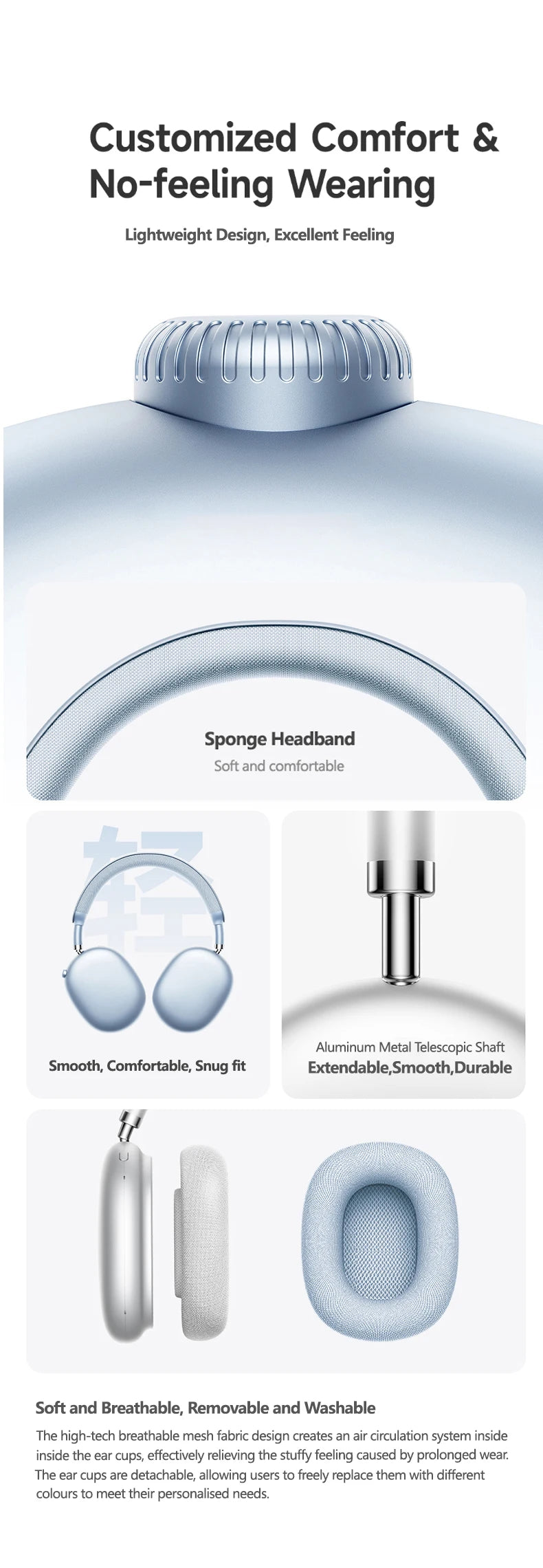 Auriculares inalámbricos Picun F8MAX ANC con cancelación activa de ruido híbrida de 59dB, audio espacial, Bluetooth 6.0, diseño over-ear y hasta 180H