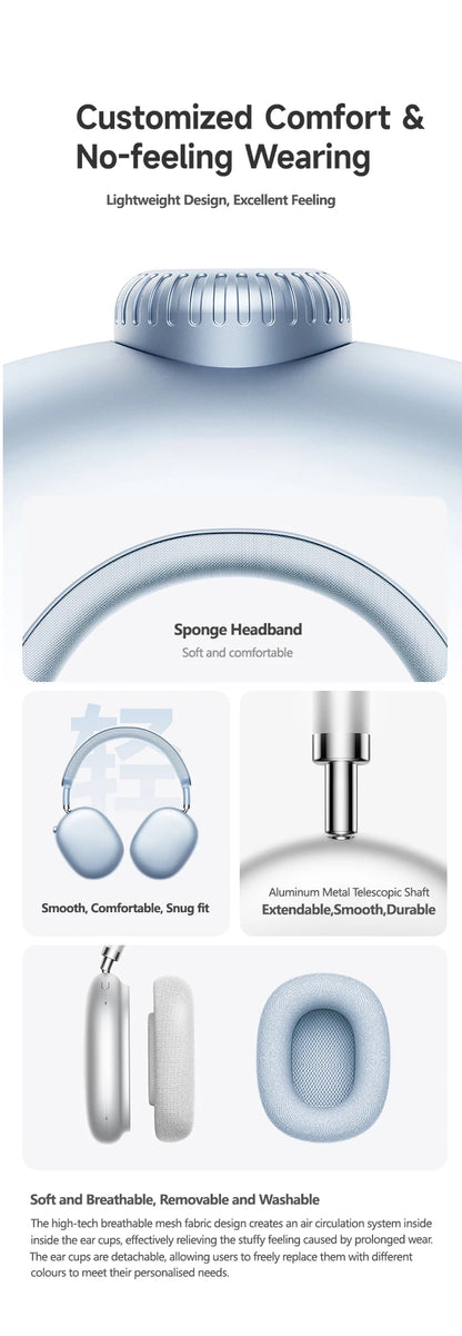 Auriculares inalámbricos Picun F8MAX ANC con cancelación activa de ruido híbrida de 59dB, audio espacial, Bluetooth 6.0, diseño over-ear y hasta 180H