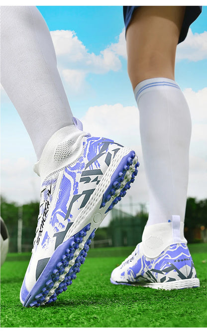 Double Star Men's High-Top TF Turf Football Boots, Youth & Student Edition, Adult & Kids, Professional Match & Training Soccer Shoes