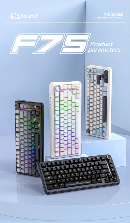 Teclado mecánico F75 FREEWOLF * AULA F75 Bluetooth trimodo, diseñado para gaming y uso de oficina