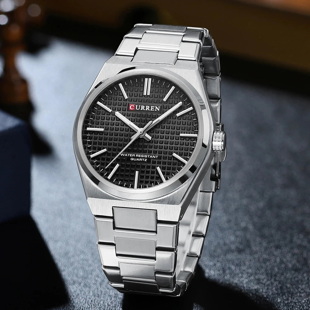 Montre pour homme CURREN 8439 – Modèle de grande marque, style luxe et professionnel, étanche, en acier inoxydable, type militaire, à mouvement quartz.