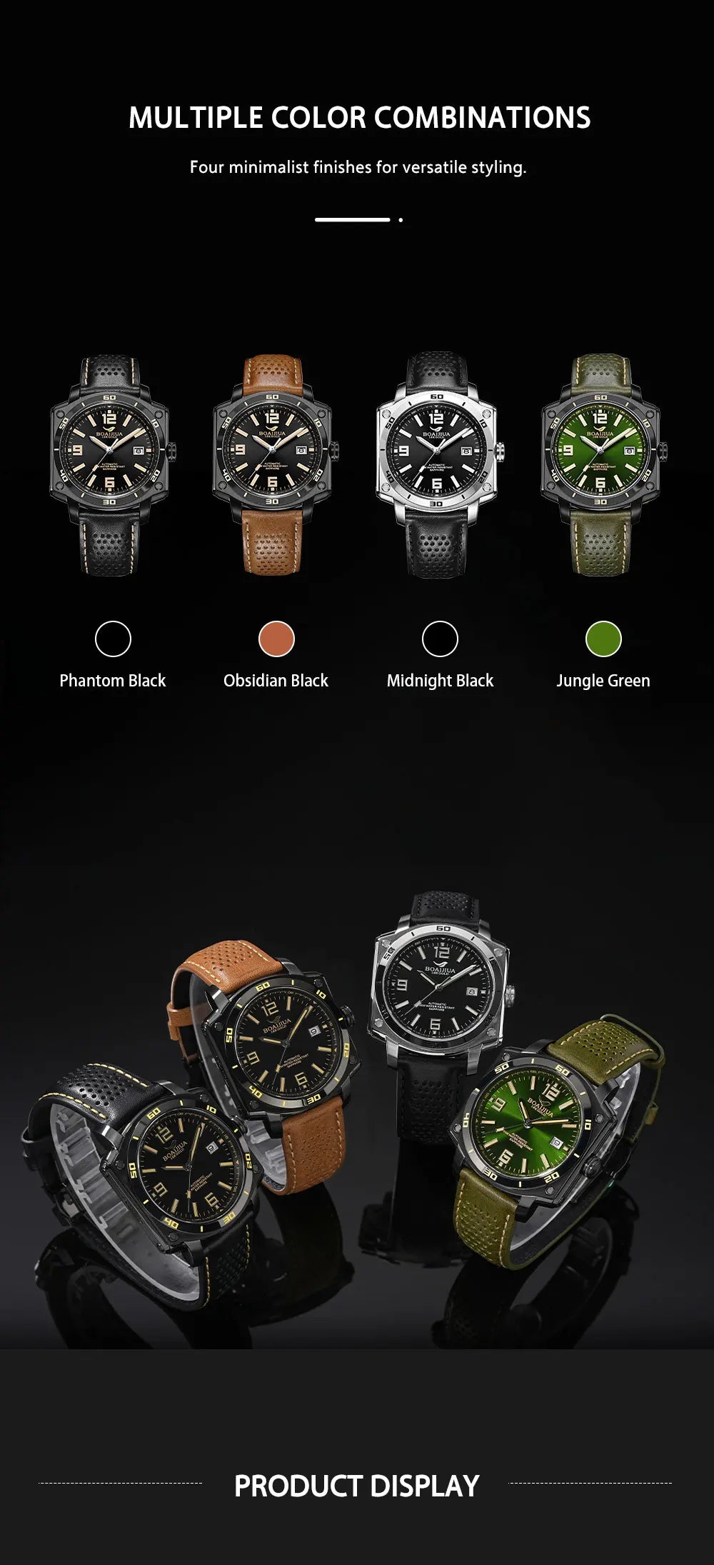 BORIAGE(BOAIJIUA) NH35 Fully Automatic Mechanical Men's Watch Original Design Mechanical Watches  Luminous Wristwatch