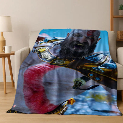 Classics God of War Kratos 3A Game Gamer Flannel Blanket,Warm and Cozy Soft Throw Blanket for Home Bedroom Bed Sofa Kid Gift