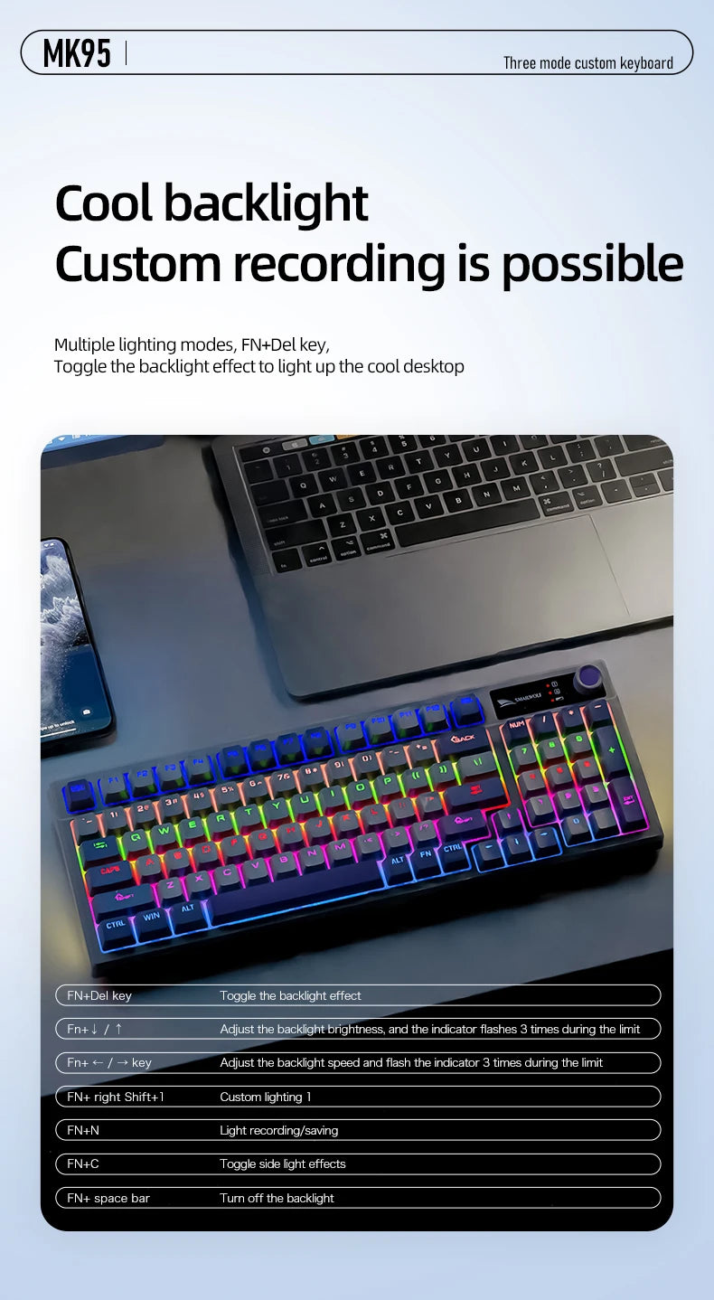 SMAILWOLF MK95 Bluetooth Wireless Three-Mode Mechanical Keyboard Arabic Russian Korean Thai Spanish Keyboard E-Sports Game