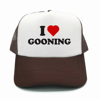 Casquettes de baseball humoristiques « I Love Gooning » – Casquette d'été tendance pour homme en maille, casquette de camionneur humoristique, casquettes unisexes d'extérieur en maille MZ-080