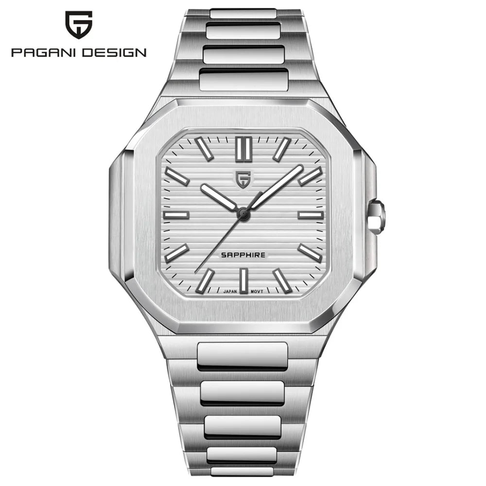 PAGANI DESIGN New V2 Orologio da uomo quadrato al quarzo, marchio di lusso premium, sportivo, impermeabile, in zaffiro e acciaio inossidabile