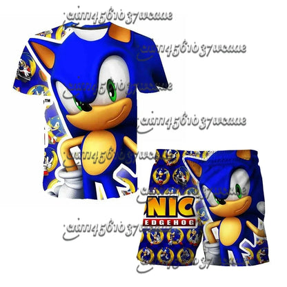 Bandai Animation Game Sonic Character Series T-shirt Set COS Universal Summer Oversized Short Sleeve Shorts New FamilyMatching
