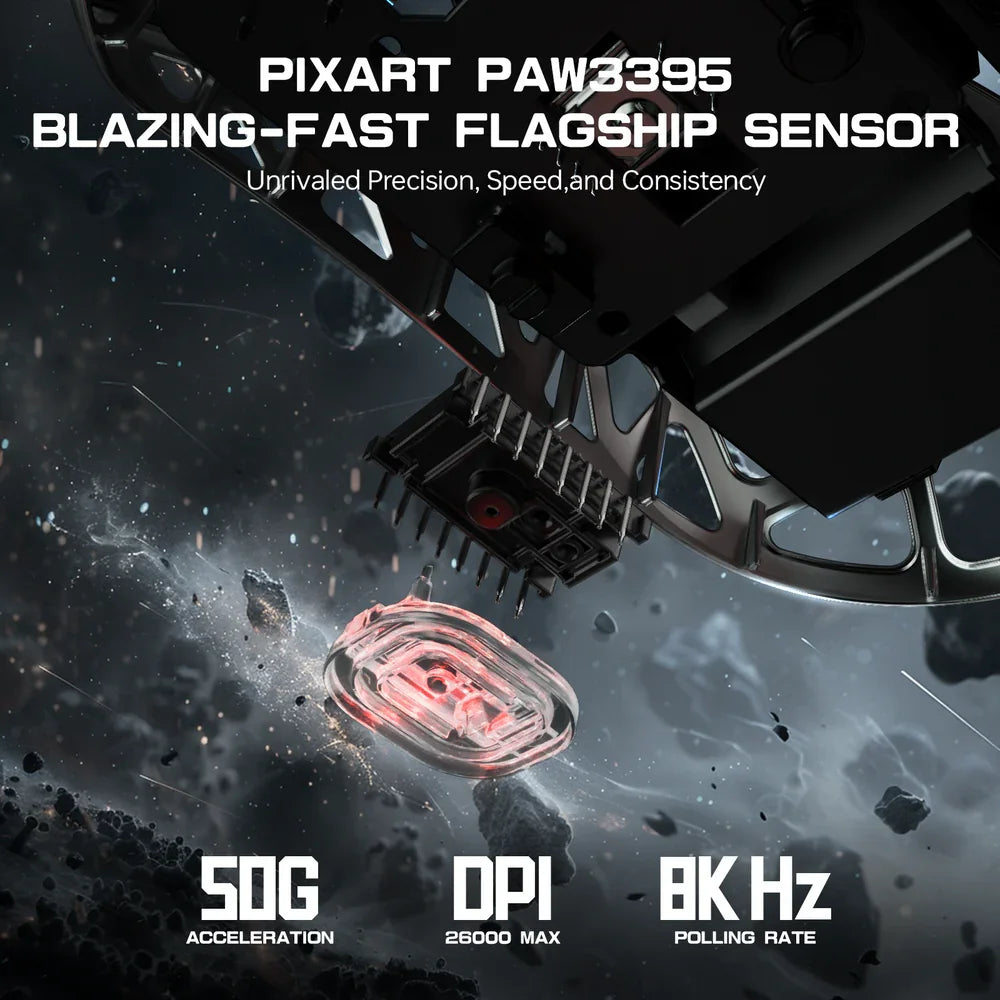 Rato Gaming ATTACK SHARK R3 em Liga de Magnésio 8K SUPERLIGHT 8000Hz, 6 DPI Ajustáveis até 26000, PAW3395, BT/2.4G Sem Fios/Com Fios