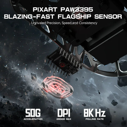 Rato Gaming ATTACK SHARK R3 em Liga de Magnésio 8K SUPERLIGHT 8000Hz, 6 DPI Ajustáveis até 26000, PAW3395, BT/2.4G Sem Fios/Com Fios