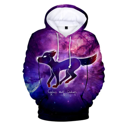 Sweatshirt com Capuz Cool Space Galaxy Wolf para Homem — Lobo Brilhante, Estilo Fashion, Pullover de Primavera e Outono