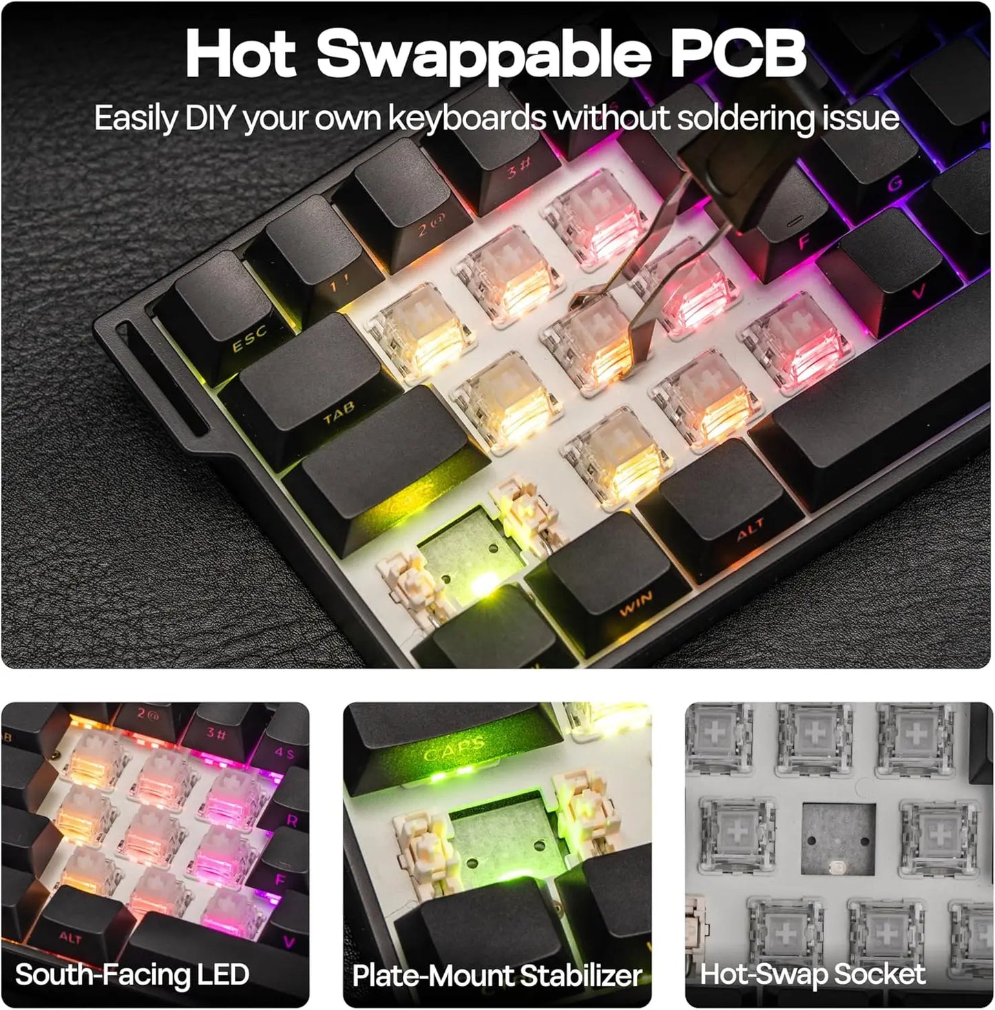 Teclado Gaming Mecânico AULA Mini60 HE/Pro/Max 60% com Switches Magnéticos, RGB, Tri-Mode, 8000Hz, RT 0.01mm, para E-Sports e Presentes