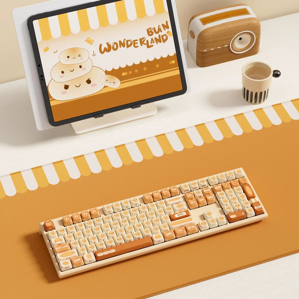 Teclado mecánico inalámbrico Akko MonsGeek MG108B Bun Wonderland, perfil MOG, RGB, 108 teclas, tamaño completo, hot swap, USB / 2.4G / BT 5.0