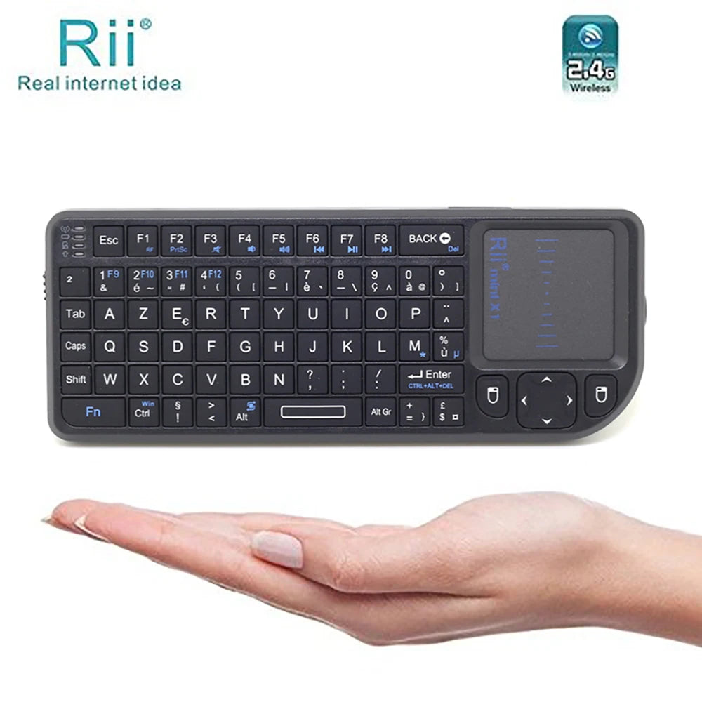 Teclado inalámbrico mini original Rii X1 de 2.4GHz en inglés/RU/ES/FR con panel táctil para Android TV Box/PC/portátil