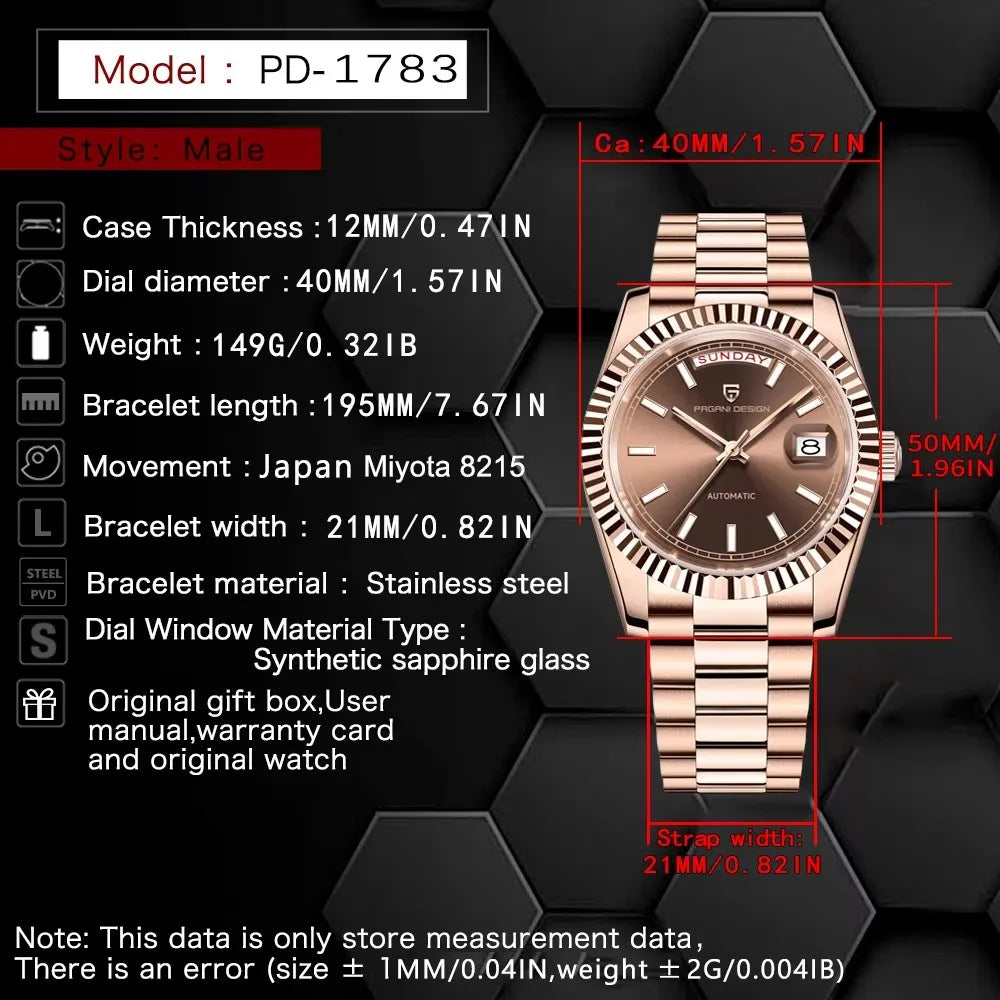 2026 New PAGANI DESIGN Rose Gold Luxury Men's Watches Automatic Mechanical Watch For Man AR Sapphire Waterproof Date Men Clock