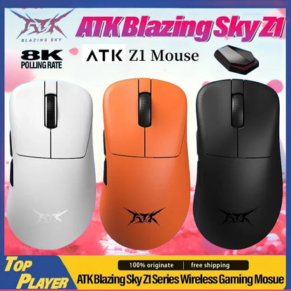 Mouse gaming wireless ATK Z1 Pro Max Ultra con piedini personalizzati, PAW3950, Ultra Smart Speed Wireless, polling rate 8k, latenza ridotta 0.39ms