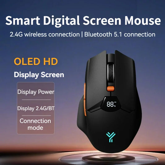 Wireless Bluetooth Mouse, Smart Screen Display, Dual Mode Mute Button, 600mAh Lithium Battery, Office Mouse for Tablet, Notebook