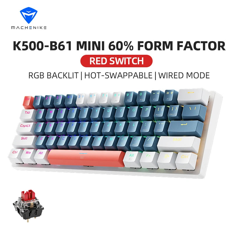 K500-B61 Machenike Mini Mechanical Keyboard 60% Form Factor 61Keys Gaming Keyboard Wired Full Key Hot-Swappable RGB Backlit