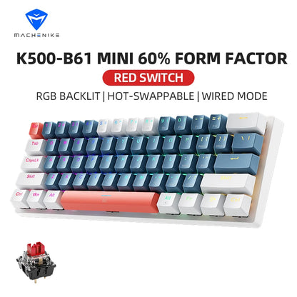 K500-B61 Machenike Mini Mechanical Keyboard 60% Form Factor 61Keys Gaming Keyboard Wired Full Key Hot-Swappable RGB Backlit